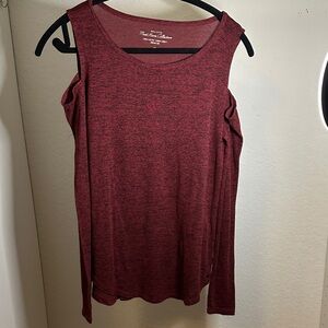 Hollister Burgundy Open-Shoulder Long Sleeve Top Sz M